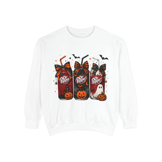 Halloween Dr Pepper Trio Sweatshirt — Spooky Pumpkin & Ghost Graphic