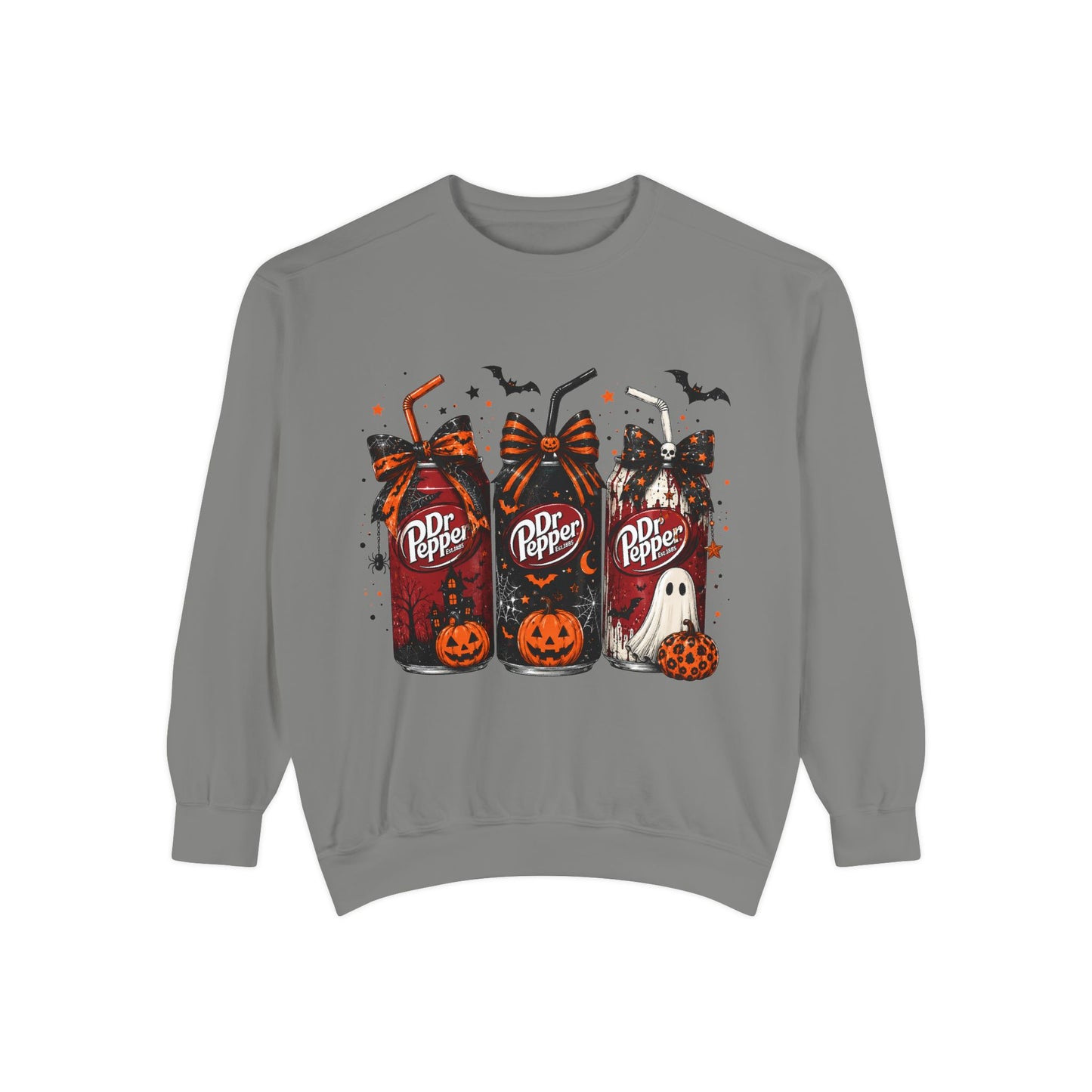Halloween Dr Pepper Trio Sweatshirt — Spooky Pumpkin & Ghost Graphic