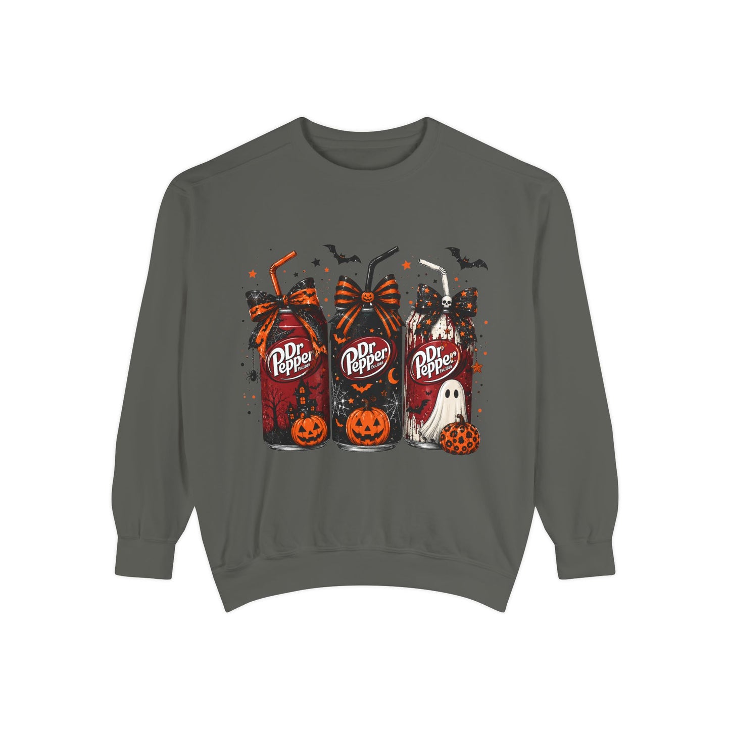 Halloween Dr Pepper Trio Sweatshirt — Spooky Pumpkin & Ghost Graphic